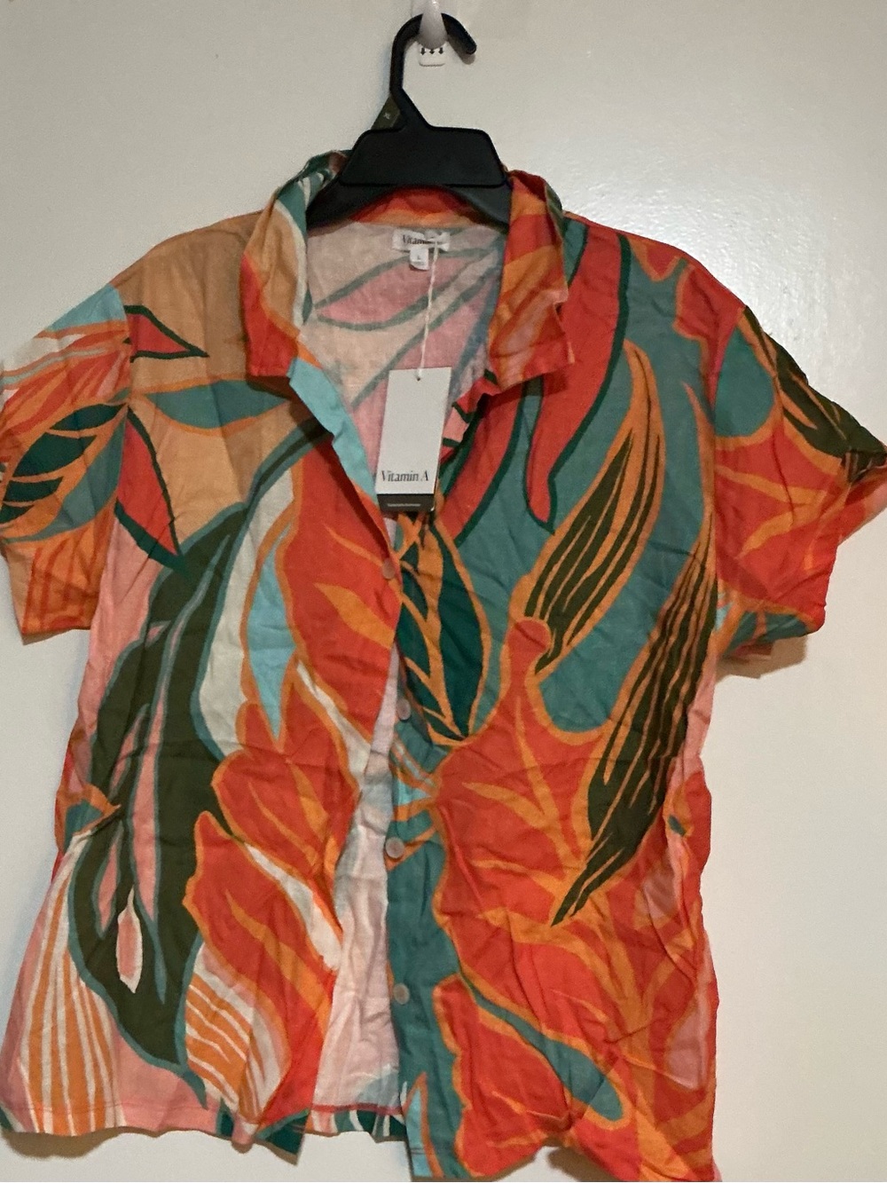 Vitamin A Orange and Teal Tropical Button-Down Shirt